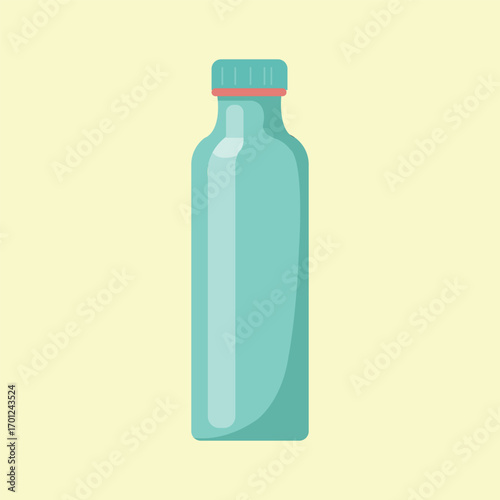 Turquoise Glass Water Bottle with Red Cap - Minimalist Design