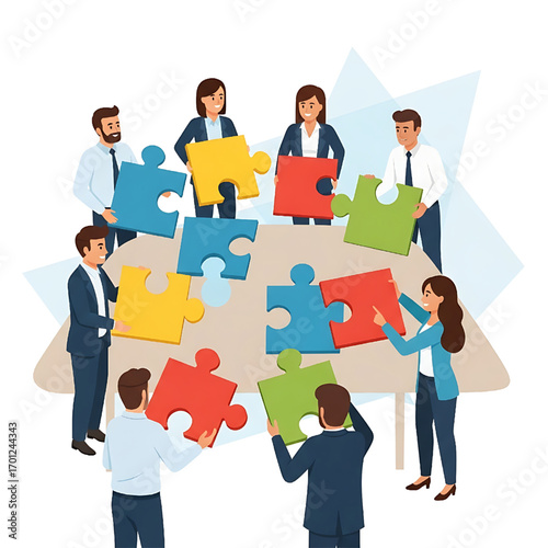 Teamwork Collaboration Puzzle Solving Business Concept Illustration