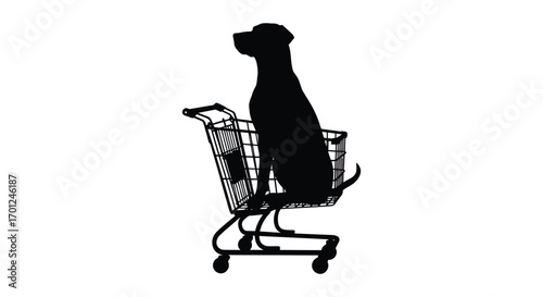 a dog silhouette pushing shopping cart in store aisle