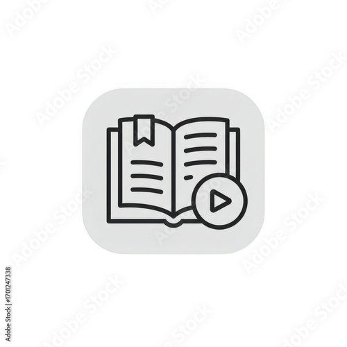 Audiobook icon design open book with play button isolated on transparent background