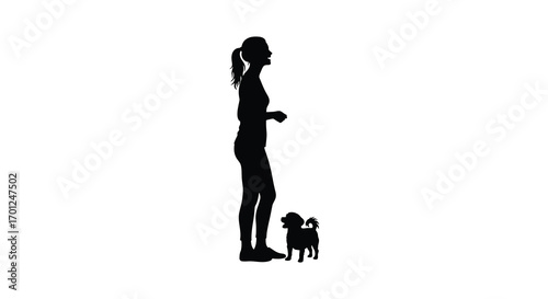a woman standing tall with her dog beside her