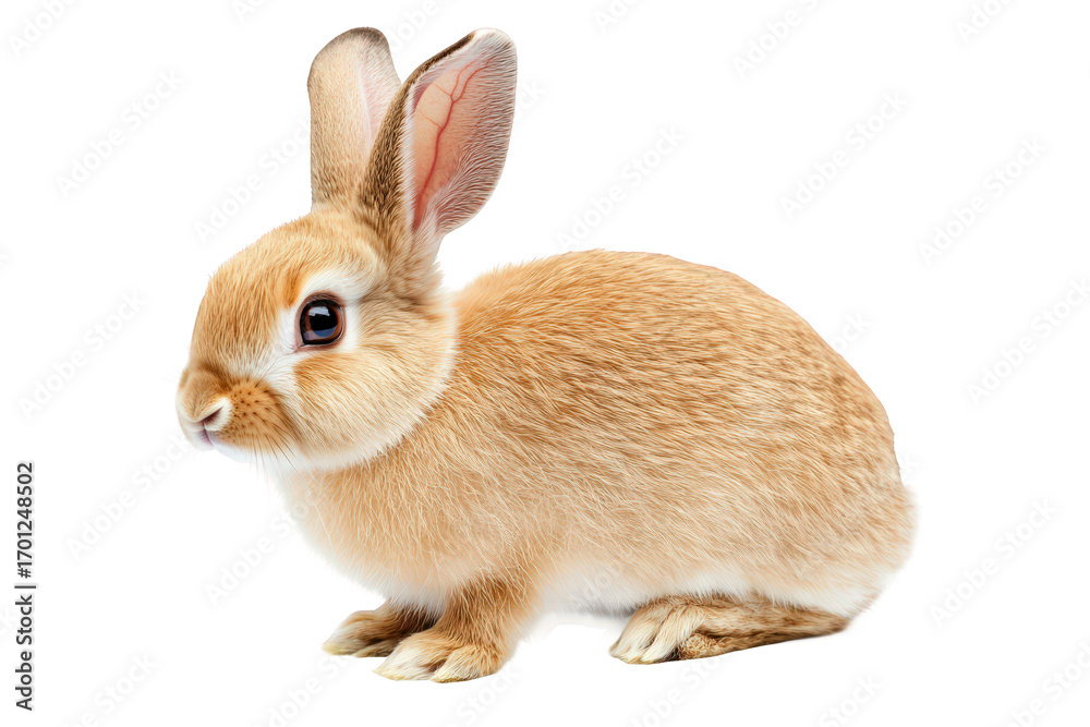 Obraz premium Small brown rabbit is sitting on transparent background