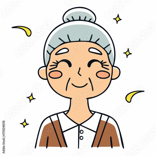 joyful elderly grandmother vector illustration for family-oriented and wellness branding