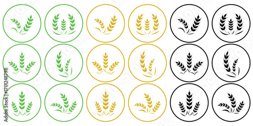 Wheat spikes, barley sheaf with grain set in circle. Ear of Wheat, Barley or Rye. Vector icon isolated on white background. Agriculture wheat Logo Template vector icon design.