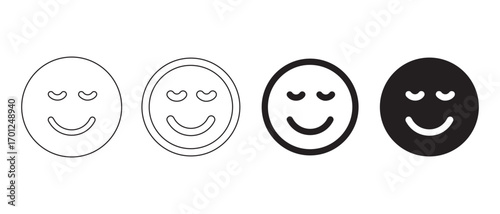 Smiling face with closed eyes icon set. isolated on white background, vector illustration.
