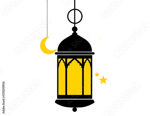 Hanging lantern, moon, stars