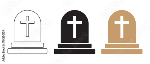 gravestones icon set. with cross isolated on white background in different styles.