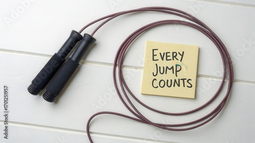 Inspirational Fitness Message with Jump Rope on White Background