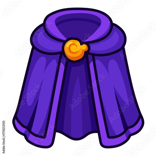 Purple Magic Cloak with Golden Brooch Cartoon Vector Icon