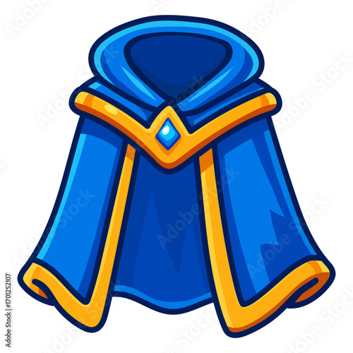 Blue Cloak Cartoon Vector Icon with Gold Trim