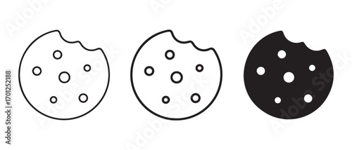bitten cookies ion set. one black, isolated on white background, vector illustration.