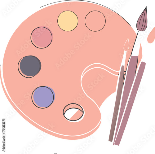 Abstract peach paint palette with brushes and paint splatters artist EPS vector file download