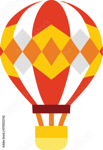Colorful geometric hot air balloon with diamond and triangular patterns in red, orange, yellow, and white EPS vector file download