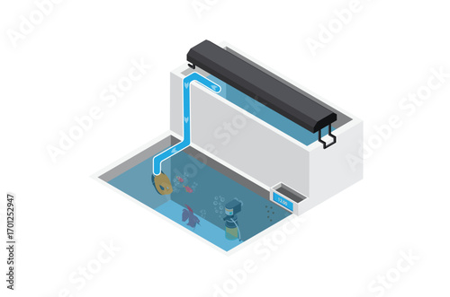 Isometric how aquaponics system work isolated white background