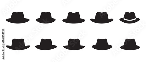 Collection of different hat silhouettes. isolated on white background.