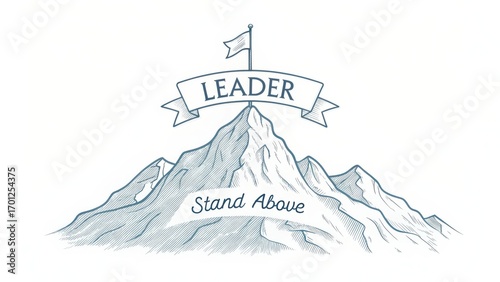 Inspirational Leader Concept with Mountain and Flag Illustration