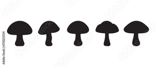 Mushroom vector icon set. black silhouette isolated on white background.