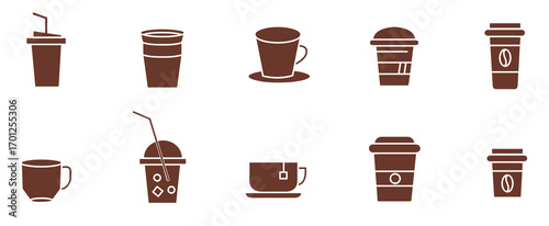 Coffee cup icon set. Paper cup icon set. paper, drink, cup,  mug, container, editable stroke. vector color illustration..eps