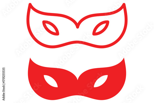 Different Mask silhouette isolated on transparent background Masquerade vector for apps or web party superhero carnival villain or burglar icon in flat. costume eye mask hidden person face
