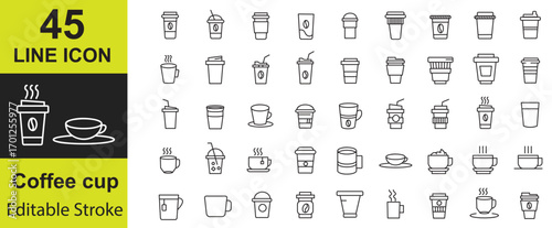 Coffee cup icon Collection of Line Signs. Paper cup icon. Containing coffee, paper, drink, cup, disposable, mug, container, and More. editable stroke.  