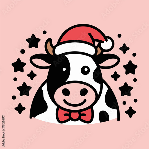 Cute Christmas Cow with Stars Illustration