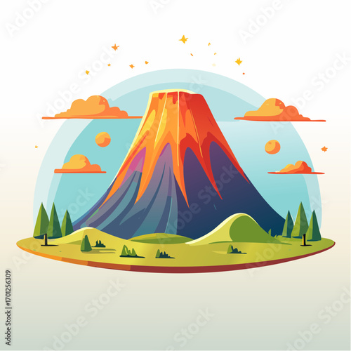 Pixel Art Volcano Eruption With Orange Lava Flow