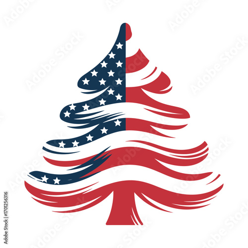 American Flag Christmas Tree Illustration