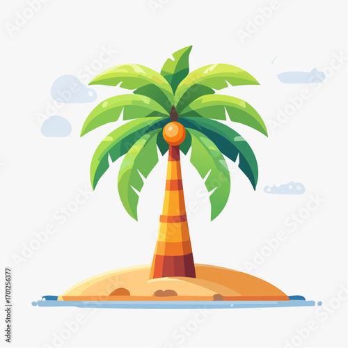 Pixel Art Tropical Island With Palm Tree And Coconuts