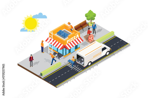 Vector Isometric home service solar panel installation team. Suitable for Diagrams, Game Asset, And Other asset