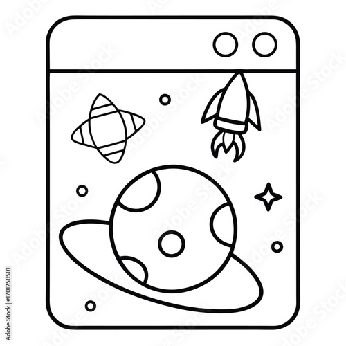 Whimsical space scene with doodle planets stars and cosmic elements for app feed layouts
