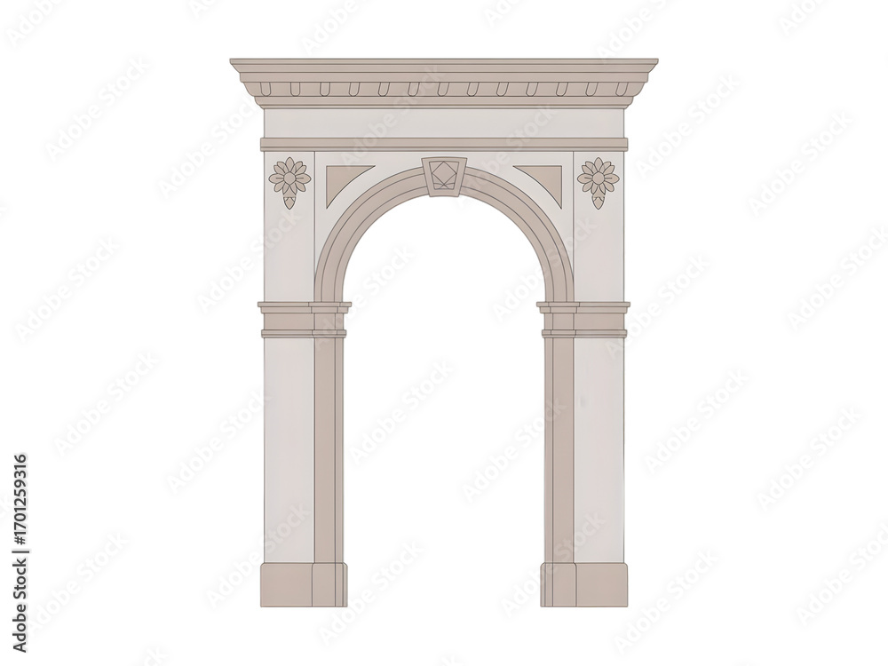 Fototapeta premium Beige Archway with Columns Isolated on White Background