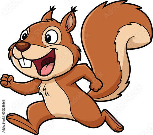 Art & IllustrationCartoon squirrel running happily, cute animal character illustration, cheerful forest creature, energetic mascot design, playful wildlife vector art drawing