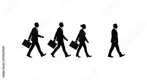 business people walking together in formal attire carrying briefcases