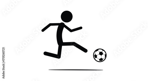 a stick figure playing soccer with ball on field