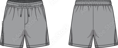 Men’s shorts front and back view, cad drawing flat vector illustration, fashion apparel template, casual clothing design sketch for designers