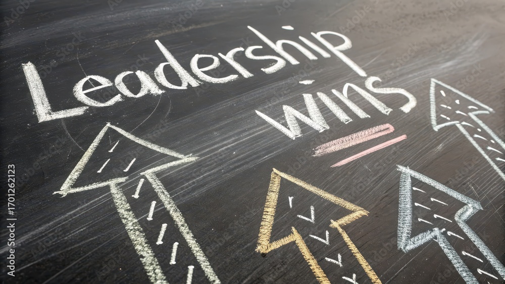Fototapeta premium Inspiring Leadership Wins Concept with Arrows on Chalkboard Background