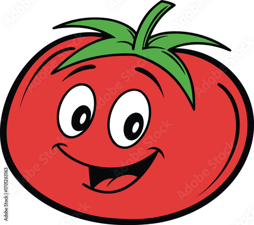 Single realistic tomato fruit illustration. Fresh red tomato isolated artwork. Realistic tomato vegetable food design. Tomato fruit healthy nutrition illustration. Organic tomato realistic farm art