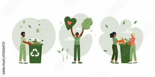 Diverse people engaged in eco friendly activities promoting sustainability and environmental care