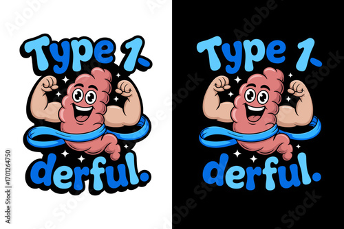 Vector art of cartoon pancreas flexing muscle saying type 1 derful