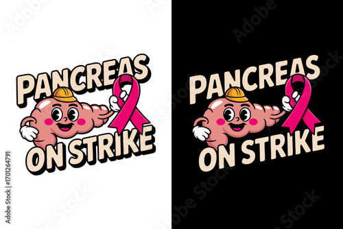 Vector art of cute cartoon pancreas character with pink ribbon