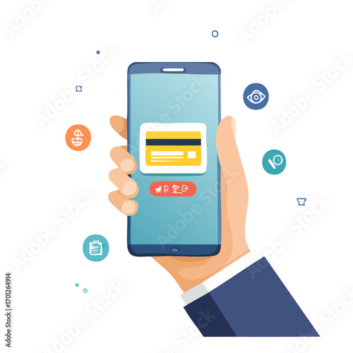 Hand Holding Smartphone with Credit Card for Online Payment