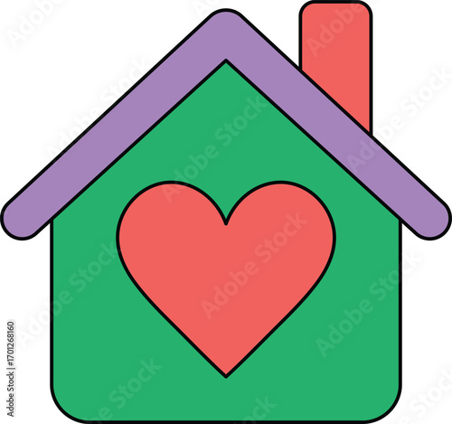 Green house icon with a large red heart on its facade home love