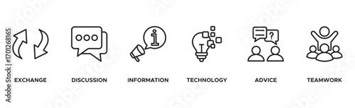 Communication banner web icon vector illustration concept with icon of exchange, discussion, information, technology, advice, and teamwork