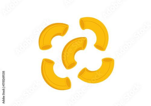 A set of four orange macaroni pieces arranged in a circular pattern on a white background gorfou macaroni vector