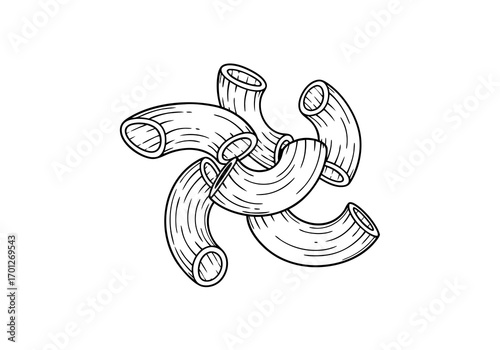 Gorfou macaroni vector illustration of a group of curved tubes or pipes in a creative and artistic style for design and engineering applications
