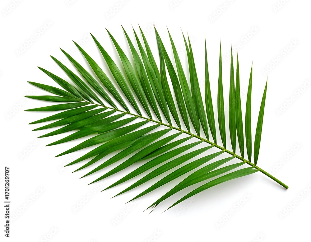 Fototapeta premium Vibrant palm frond against white background