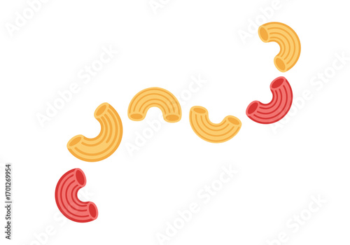 Gorfou macaroni vector illustration of colorful curved macaroni pasta pieces on white background for food and culinary design