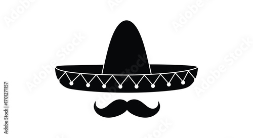 a black sombrero with decorative trim above a mustache
