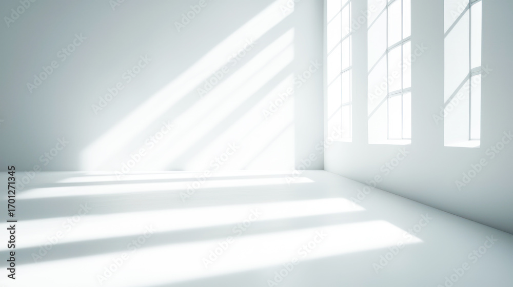 Obraz premium A clean white studio setting with soft lighting, ideal for high-fashion editorials.