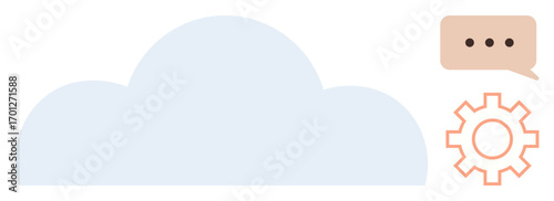 Wallpaper Mural Large cloud with gear and chat bubble implying technology, communication, and connectivity. Ideal for cloud computing, data storage, IT systems, networking, collaboration, innovation simple flat Torontodigital.ca